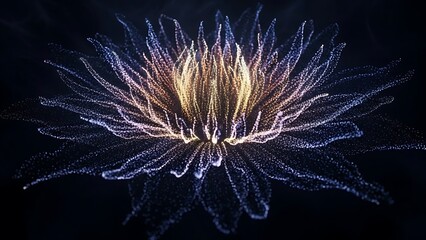 Luminous Particle Flower Blooming with Yellow and Blue Glow abstract bright