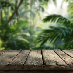 Rustic Wooden Table in Lush Tropical Orchard with Durian Fruit