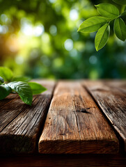 Rustic Wooden Table in Lush Tropical Orchard with Durian Fruit