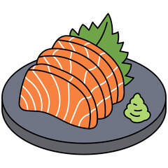 Illustration of Salmon Sashimi with Wasabi