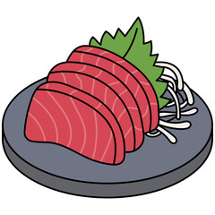 Illustration of Tuna Sashimi on Plate