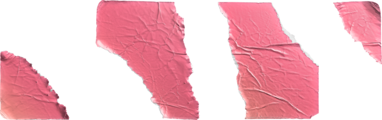 Torn Pink Gradient Metallic Stickers Set of Four Pieces isolated on transparent background