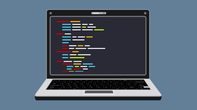 Program code on laptop - flat design style