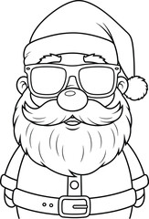 Cool Santa Claus Line Art with Sunglasses – Trendy Christmas Character Illustration for Holiday Designs, Coloring Pages, Festive Graphics, and Creative Seasonal Resources
