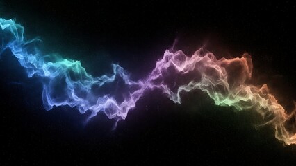 Wavy Rainbow Colored Nebula Cloud Formation in Dark Space abstract background
