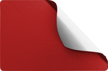 Diagonal Corner Peel Red Metallic Sticker Mockup isolated on transparent background