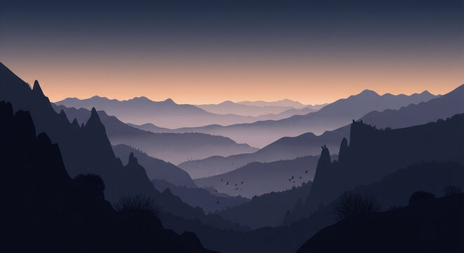 sunset sunrise mountains vector art wallpaper - Powered by Adobe
