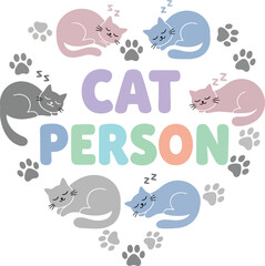 Cute Cat Person Vector Illustration With Heart Shape And Paw Prints