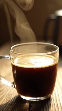 Coffee liquid droplets suspended in mid air with a cup of coffee; h264 effect cooking food style featuring coffee, liquid, steam,