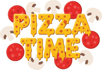 Delicious Pizza Time Vector Badge With Mushrooms And Olives