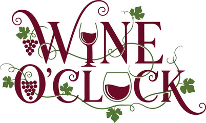 Decorative Wine O'Clock Vector Script Text With Vine Flourishes