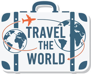Global Travel The World Vector Icon With Suitcase And Airplane