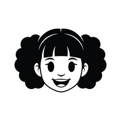 Black and white cartoon girl face with pigtails vector 