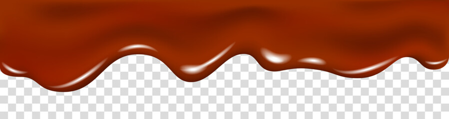 Realistic dark chocolate falling drops, dripping melted liquid cocoa cream.