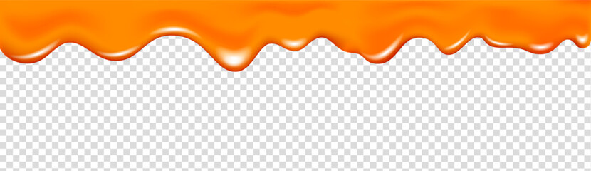 Drips of orange, pumpkin, carrot apricot jam on white background.