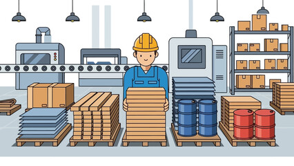 Efficient warehouse worker organizing cardboard boxes in industrial setting