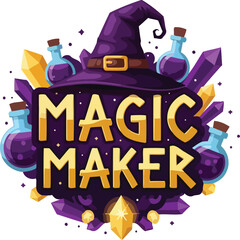 Mystical Magic Maker Vector Badge With Witch Hat And Potion