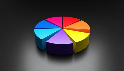 3d rendering of pie chart in black background with colorful rainbow bars, Generated with AI.