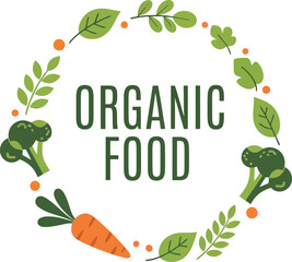 Healthy Organic Food Vector Badge With Vegetable Wreath Circle