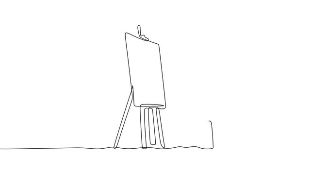 Minimalist vector art of a man painting on canvas in a continuous line drawing style