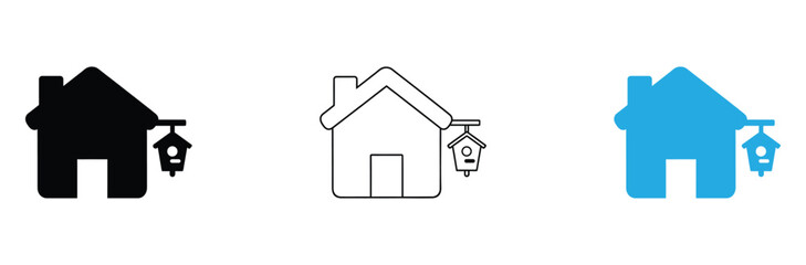Charming home icon featuring a delightful hanging birdhouse perfect for nature and real estate concepts