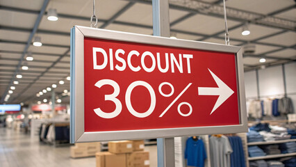 30% Discount Sale Sign in Clothing Store &ndash; Retail Promotion Banner for Shopping Offers