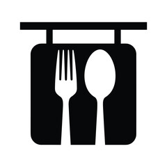 Fototapeta premium Black restaurant sign with white fork and spoon icons