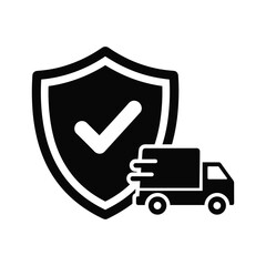 Black shield with checkmark and delivery truck icon 1