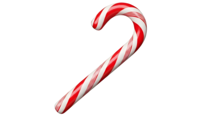 Classic red and white striped candy cane isolated on transparent background background for holiday use