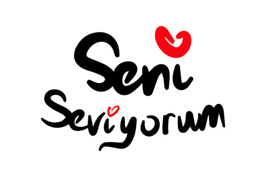I love you lettering in turkish language. Seni seviyorum greeting card.