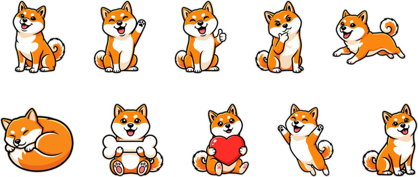 Collection of Cute Shiba Inu Dog Poses and Gestures