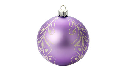 Classic  purple Christmas Bauble with Gold Glitter Filigree  isolated on white background.  Elegant Festive Tree Ornament  on white background