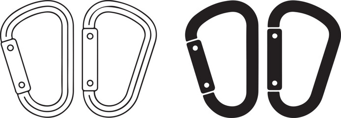 Two Carabiners One Outline One Solid Black Vector Icons climbing equipment