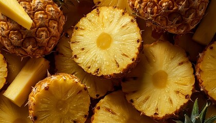 Fresh Pineapple Slices Flat Lay Background