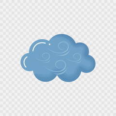 Cute  cartoon weather icon  with watercolour texture isolated on transparent background. Weather watercolor emblem. Windy. Sign, symbol, sticker, icon, logo, element.Vector illustration.