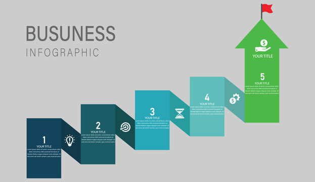 5-Step Stair Process Business Infographic Template with Growth Arrow and Modern Minimal Design