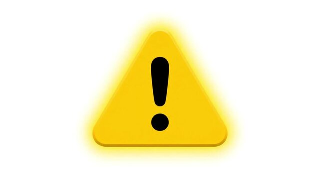 Yellow warning triangle sign with a black exclamation mark on a plain white background, with a subtle glow effect around the triangle.
