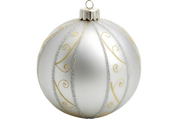 Matte White Christmas Bauble with Glitter Snowflake Design isolated on white background. 