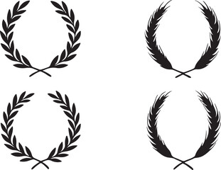  Elegant laurel wreath and wheat wreath vector illustration set