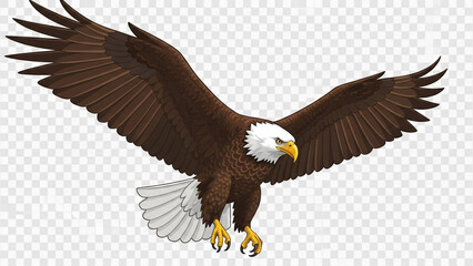 Obraz premium A brown and white bald eagle with outstretched wings in flight