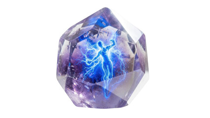 Blue energy human silhouette inside faceted purple crystal image