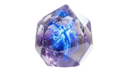 Blue energy human silhouette inside faceted purple crystal image