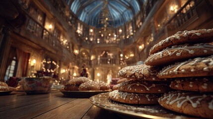 Obraz premium cozy holiday cookies baking in a grand hall,