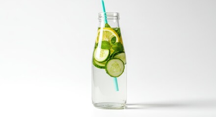 Refreshing infused water in a glass bottle