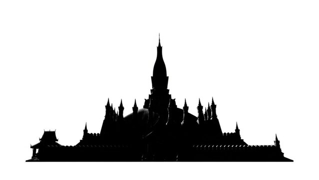 Pha That Luang Silhouette: Silhouette of Pha That Luang, a golden Buddhist stupa in Vientiane, Laos, showcases iconic landmark with dramatic flair.