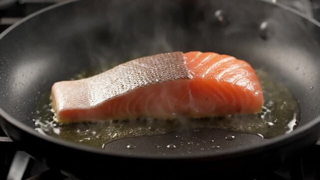 Golden Cooking Light on Salmon Steak with meal with salmon fish steak effect cooking food style featuring cooking, salmon, steak,