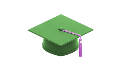 Green Graduation Cap Isolated on White Background
