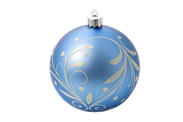 Blue Christmas Ornament with Gold Leaf Design isolated on white background. Christmas Ornament illustration on white.