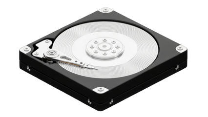 Hard Drive Showing Internal Components on White Background