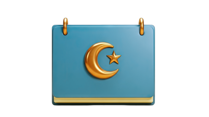 Islamic Calendar with Crescent Moon and Star Symbol on a Blue Background